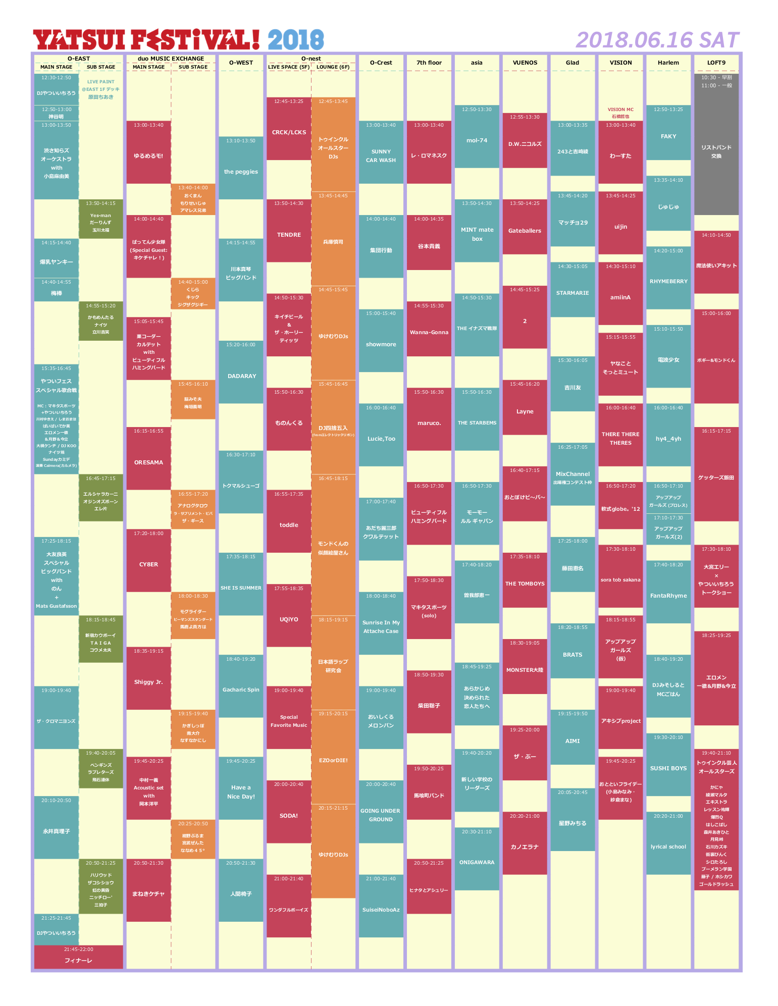 YATSUI FESTIVAL! 2018 タイムテーブル